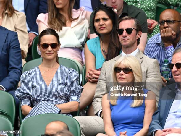 Pippa Middleton and James Matthews attend day 11 of the Wimbledon Tennis Championships at the All England Lawn Tennis and Croquet Club on July 09,...