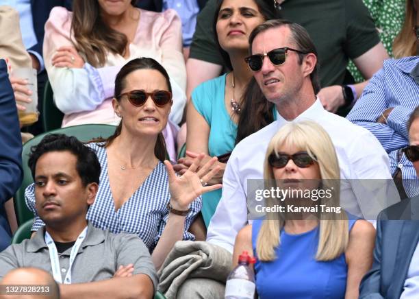 Pippa Middleton and James Matthews attend day 11 of the Wimbledon Tennis Championships at the All England Lawn Tennis and Croquet Club on July 09,...