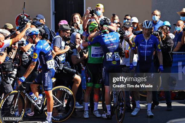 Mattia Cattaneo of Italy, Mark Cavendish of The United Kingdom Green Points Jersey, Kasper Asgreen of Denmark & Michael Mørkøv of Denmark and Team...