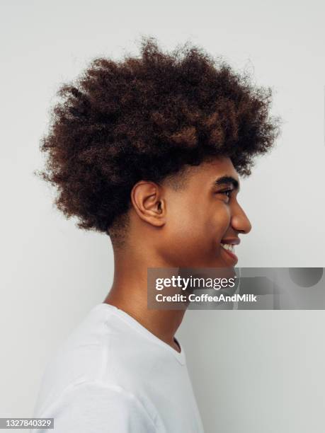 african american man with african hairstyle - afro amerikaanse cultuur stockfoto's en -beelden