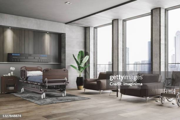 empty luxury modern hospital patient room - hospital room stock pictures, royalty-free photos & images