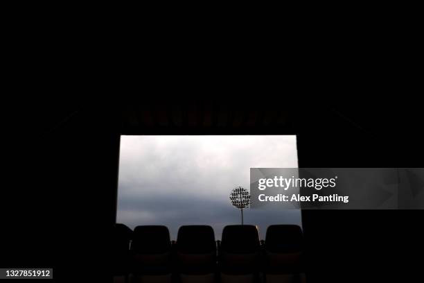 General view of cloudy skies inside the stadium during the Vitality T20 Blast match between Notts Outlaws and Yorkshire Vikings at Trent Bridge on...