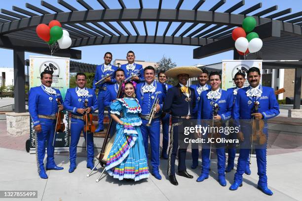 Mariachi Sol de Mexico de Jose Hernandez performs during the 30th Annual Mariachi Nationals press conference at Santa Ana College on July 09, 2021 in...