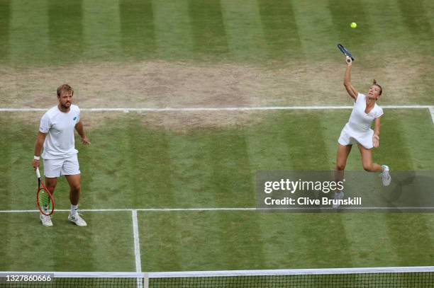 Kveta Peschke of The Czech Republic, playing partner of Kevin Krawietz of Germany plays a forehand in their Mixed Doubles Semi-Final match against...