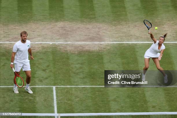 Kveta Peschke of The Czech Republic, playing partner of Kevin Krawietz of Germany plays a forehand in their Mixed Doubles Semi-Final match against...