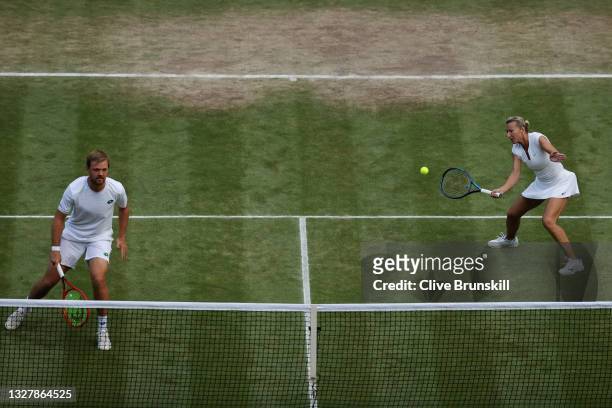 Kveta Peschke of The Czech Republic, and Kevin Krawietz of Germany in action in their Mixed Doubles Semi-Final match against Joe Salisbury and...