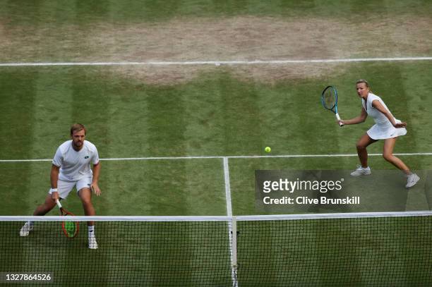 Kveta Peschke of The Czech Republic, and Kevin Krawietz of Germany in action in their Mixed Doubles Semi-Final match against Joe Salisbury and...
