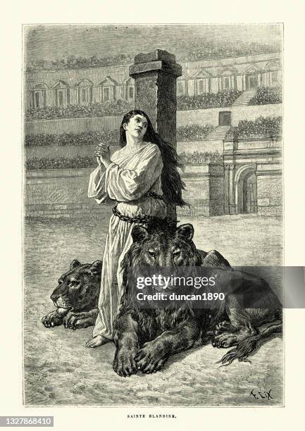 Lions Refusing To Attack Saint Blandina Christian Martyr Ancient Roman Arena Lyon, Stockfoto