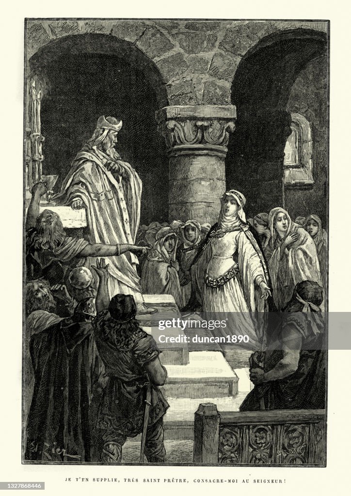 Saint Radegund persuading the bishop of Noyon to ordain her as a deaconess, 6th Century