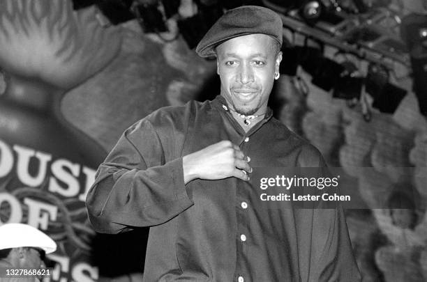 American rapper, dancer, record producer and entrepreneur MC Hammer poses for a portrait during a James Brown concert on September 1, 1995 at the...