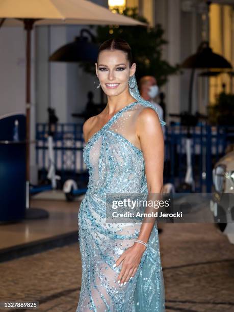 Maeva Coucke is seen at the Martinez Hotel during the 74th annual Cannes Film Festival on July 09, 2021 in Cannes, France.