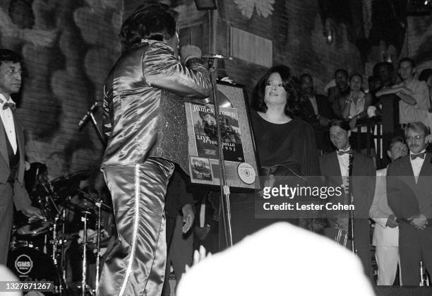 American disc jockey Frankie Crocker and American singer, songwriter, dancer, musician, record producer, and bandleader James Brown and Brown's wife...