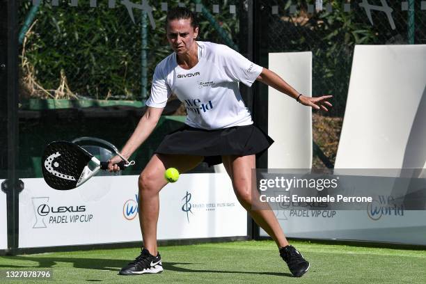 Retired Italian tennis player Roberta Vinci in action during the "Lexus Padel Vip Cup" charity tournament for the organization "We World Onlus"on...