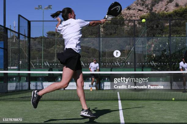 Retired Italian tennis player Roberta Vinci in action during the "Lexus Padel Vip Cup" charity tournament for the organization "We World Onlus"on...