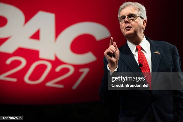 Lieutenant Governor of Texas Dan Patrick speaks during the Conservative Political Action Conference CPAC held at the Hilton Anatole on July 09, 2021...