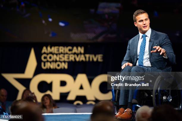 Rep Madison Cawthorn speaks during the Conservative Political Action Conference CPAC held at the Hilton Anatole on July 09, 2021 in Dallas, Texas....