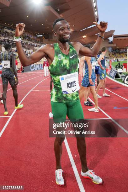 Nigel Amos of Botswana reacts after winning the men's 800m during the IAAF Diamond League Meeting Herculis EBS 2021 in the Stadium Louis II on July...