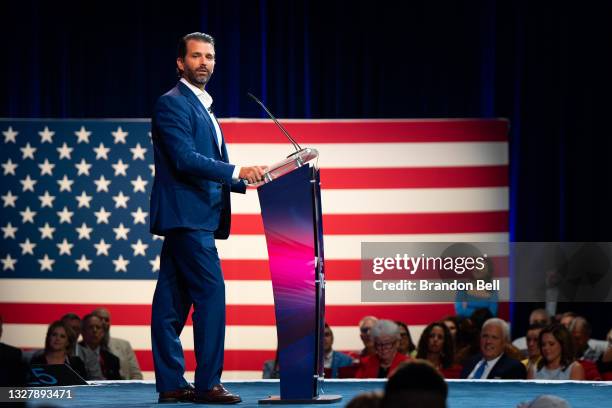 Donald Trump Jr. Speaks during the Conservative Political Action Conference CPAC held at the Hilton Anatole on July 09, 2021 in Dallas, Texas. CPAC...