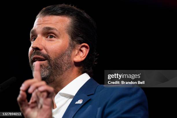 Donald Trump Jr. Speaks during the Conservative Political Action Conference CPAC held at the Hilton Anatole on July 09, 2021 in Dallas, Texas. CPAC...