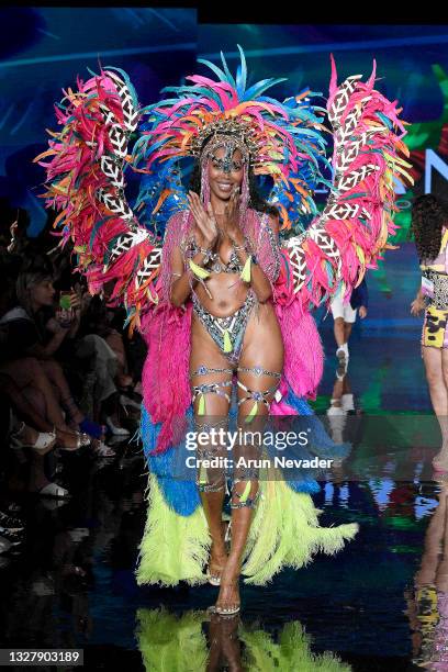 Jessica White walks the runway at the Lila Nikole Collection Show during Miami Swim Week Powered By Art Hearts Fashion at Faena Forum on July 09th,...