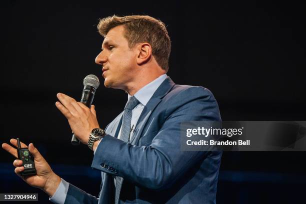 Project Veritas founder James O'Keefe speaks during the Conservative Political Action Conference CPAC held at the Hilton Anatole on July 09, 2021 in...