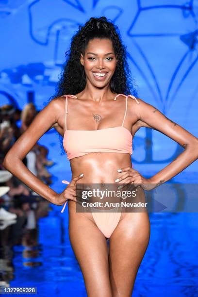 Jessica White walks the runway at the Jacque Designs Swimwear Show during Miami Swim Week Powered By Art Hearts Fashion at Faena Forum on July 09th,...