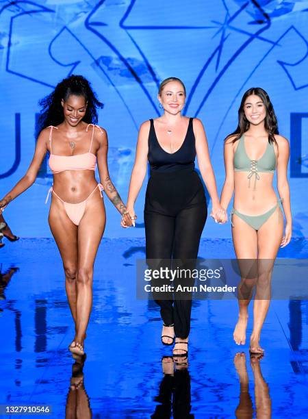 Jessica White, Designer Danielle Jacques and Kylin Kalani walk the runway at the Jacque Designs Swimwear Show during Miami Swim Week Powered By Art...