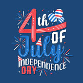4th of July Independence day, Happy Independence day lettering Free Vector.