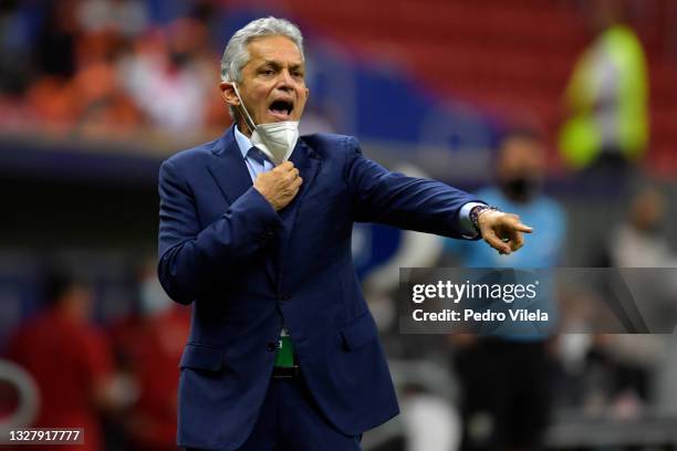 Head coach of Colombia Reinaldo Rueda reacts during a Third Place play off match between Peru and Colombia as part of Copa America Brazil 2021 at...