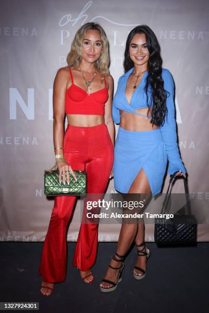 Amanda Carola and Vanessa Christine pose backstage as Oh Polly Launch New Swimwear Brand Neena Swim For Miami Swim Week Paraiso Miami Beach at The...