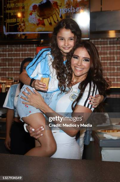 Dorismar and her daughter poses for photo during during the presentation of the first single for Caín Guzmán at Hipodromo Condesa on July 9, 2021 in...