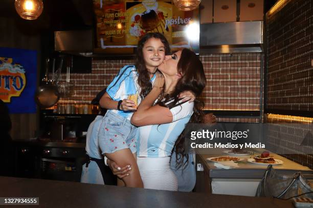 Dorismar and her daughter poses for photo during during the presentation of the first single for Caín Guzmán at Hipodromo Condesa on July 9, 2021 in...