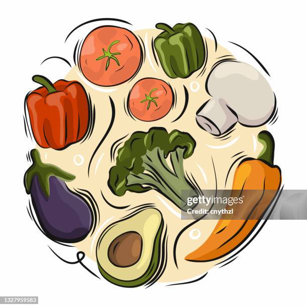 vegetables hand drawn vector illustration. - cooked broccoli stock illustrations