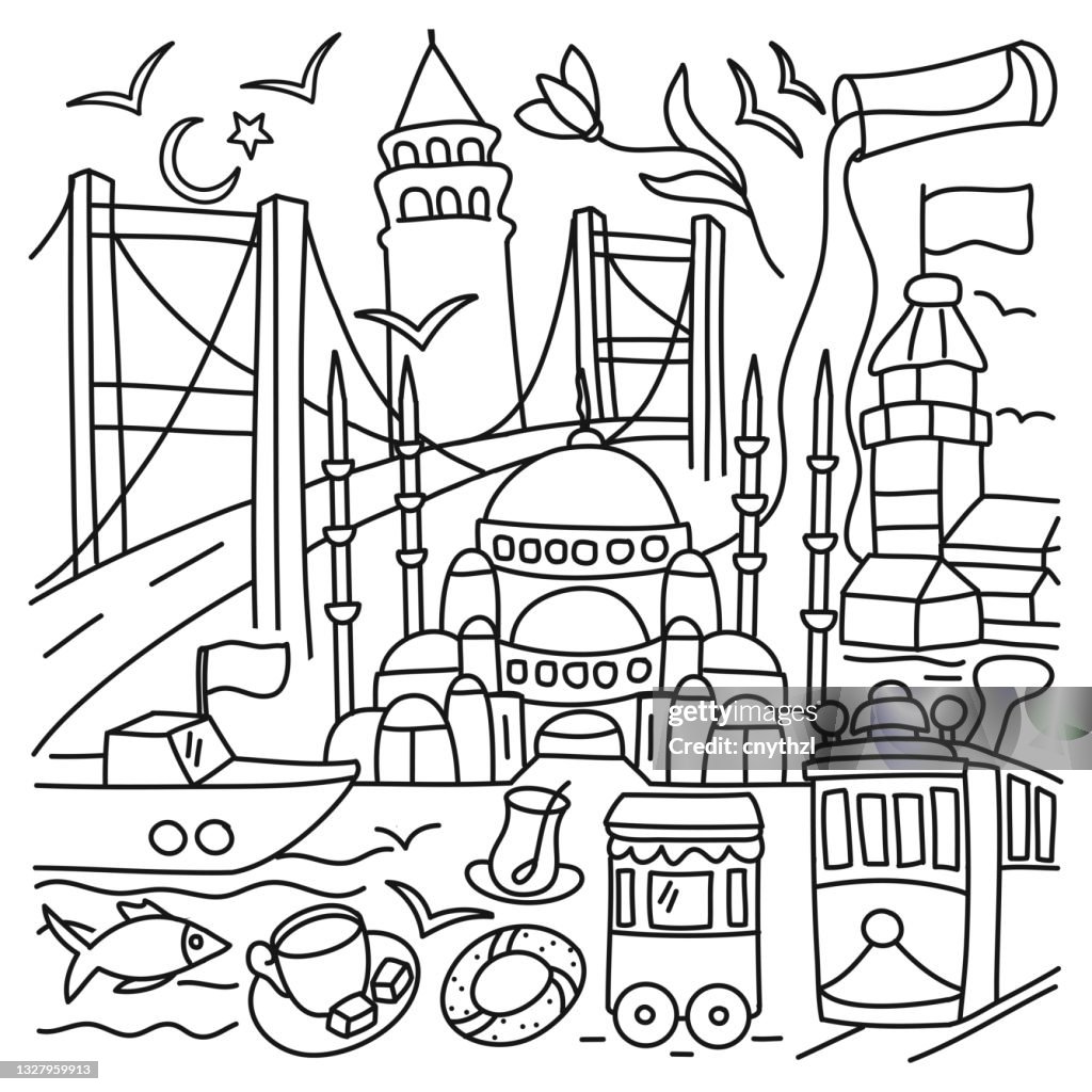 Turkey Related Cartoon Doodle Illustration. Hand Drawn Vector
