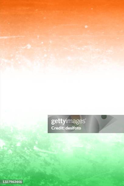 a vertical artistic vector illustration of tricolour spotted marble textured horizontal bright bands in saffron or orange, white and green colours - india independence day stock illustrations