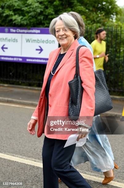 Dame Maggie Smith attends Wimbledon Championships Tennis Tournament at All England Lawn Tennis and Croquet Club on July 10, 2021 in London, England.