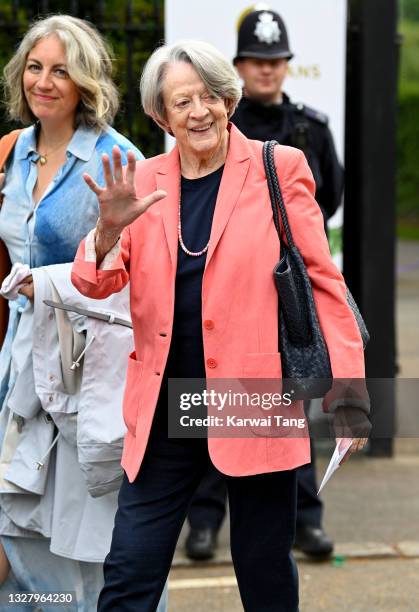 Dame Maggie Smith attends Wimbledon Championships Tennis Tournament at All England Lawn Tennis and Croquet Club on July 10, 2021 in London, England.