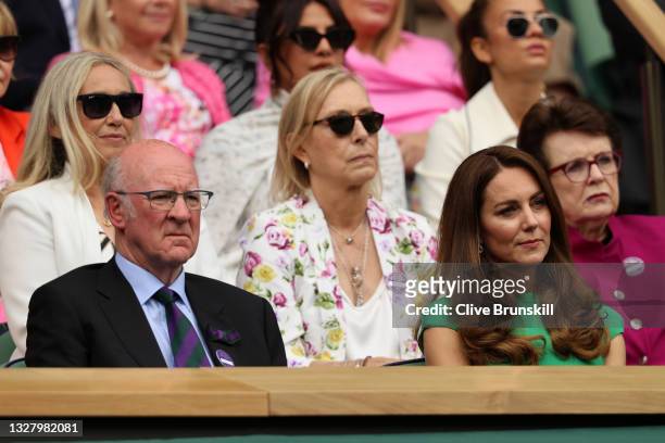Chairman Ian Hewitt with HRH Catherine, The Duchess of Cambridge watch the Ladies' Singles Final match between Ashleigh Barty of Australia and...