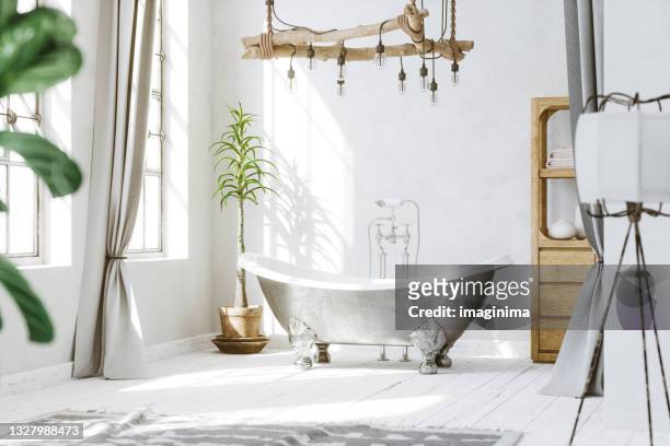ロフト アパートメント インダストリアル スタイル ホワイト バスルーム - 浴室 ストックフォトと画像