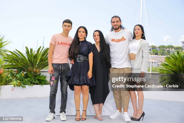 Jawed Hannah Herzi, Director Hafsia Herzi, Halima Benhamed, Mourad Tahar Boussatha and Sabrina Benhamed attend the "Bonne Mere" photocall during the...
