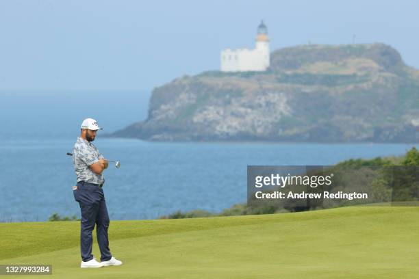 Jon Rahm of Spain looks ahead on the 13th green during Day Three of the abrdn Scottish Open at The Renaissance Club on July 10, 2021 in North...