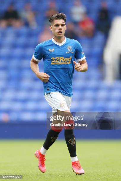 Ianis Hagi of Rangers in action during the Pre-Season friendly match between Tranmere Rovers and Rangers at Prenton Park on July 10, 2021 in...