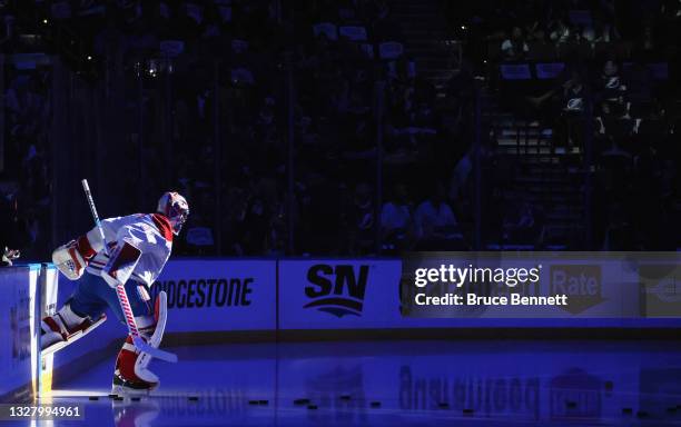 Price of the Montreal Canadiens skates out for warm-ups prior to the game against the Tampa Bay Lightning in Game Five of the 2021 NHL Stanley Cup...