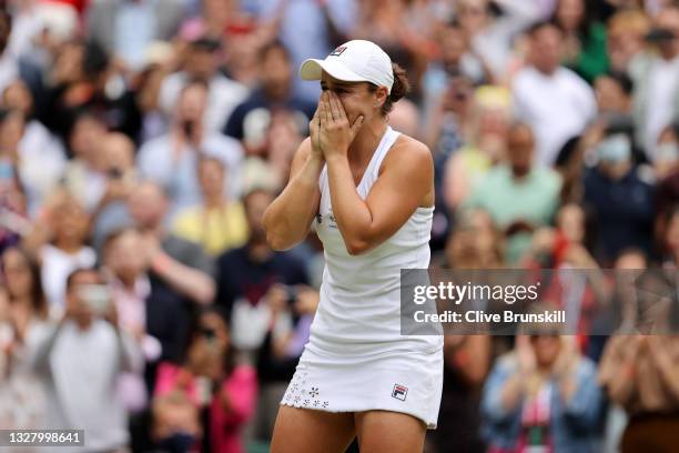 Ashleigh Barty of Australia celebrates winning her Ladies' Singles Final match against Karolina Pliskova of The Czech Republic on Day Twelve of The...