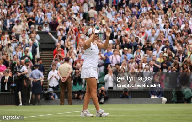 Ashleigh Barty of Australia celebrates winning her Ladies' Singles Final match against Karolina Pliskova of The Czech Republic on Day Twelve of The...