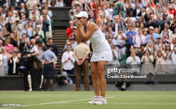 Ashleigh Barty of Australia celebrates winning her Ladies' Singles Final match against Karolina Pliskova of The Czech Republic on Day Twelve of The...