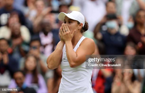 Ashleigh Barty of Australia celebrates winning her Ladies' Singles Final match against Karolina Pliskova of The Czech Republic on Day Twelve of The...