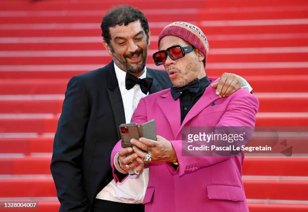 Ramzy Bedia and Joeystarr attend the "De Son Vivant " screening during the 74th annual Cannes Film Festival on July 10, 2021 in Cannes, France.