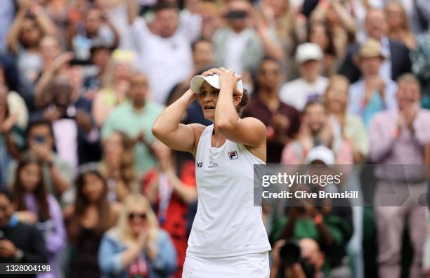 Ashleigh Barty of Australia celebrates winning her Ladies' Singles Final match against Karolina Pliskova of The Czech Republic on Day Twelve of The...