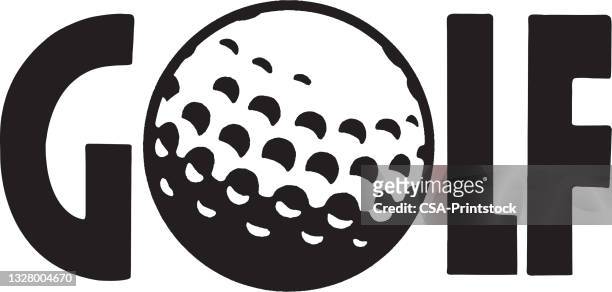 ilustrações, clipart, desenhos animados e ícones de palavra golfe com bola de golfe em vez de o - bola de golfe